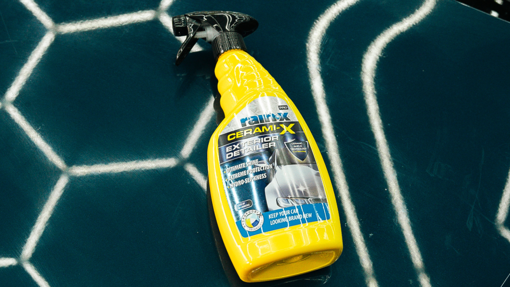 A bottle of Cerami-X exterior detailer 